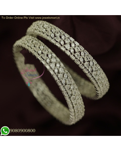 Exquisite Broad Unique White CZ Bangles | Rhodium Finish Sparkling Diamond Look Jewellery B25869