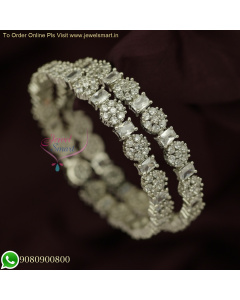 Exquisite Floral Design Glowing White CZ Bangles | Rhodium-Plated Premium Jewellery B25870