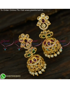 Eye-Catching Double Layer Long Jhumka Earrings Gold Covering Designs J25121