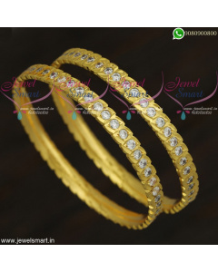 Eye Shape AD White Stone Gold Bangles Design Imitation Jewellery Online B21862