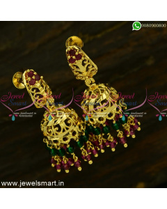 Fabulous Dancing Gold Jhumka Designs 2 Layer Crystal Beads Shop Online J24943