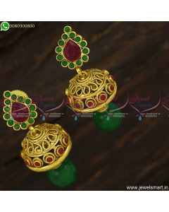 Fancy Jimikki Kamal Antique Gold Plated Colour Stones Small Size Designs J23745
