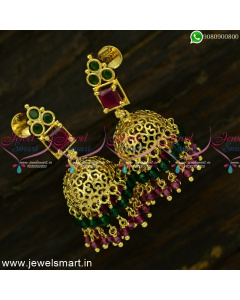 Fancy One Gram Gold Jhumka Designs 2 Layer Crystals Square Stones J24945