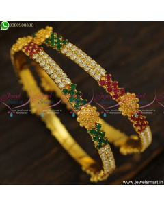 Floral Coin Gold Plated Indian Baby Bangles Designs Ruby Emerald White B23719