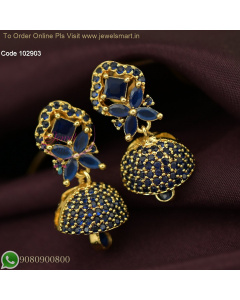 Floral Design AD Small Jhumka Earrings with Screw Lock J26882