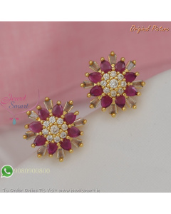 Floral Design Push Back Ear Studs with Colourful CZ Stones | Premium Gold Plated Jewellery ER29313