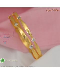 Floral Design Diamond Look Bangles Smooth Finish Real Gold Catalogue Inspired B29322