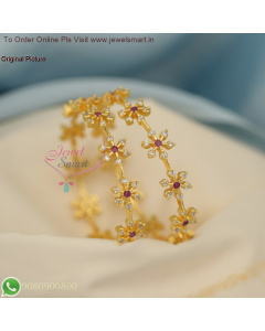 Floral Design Traditional Diamond Look Gold Plated Bangles – Elegant & Durable B27057