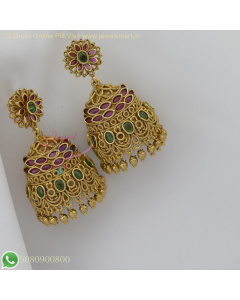 Floral Jhumka Earrings - Antique Gold Plated Intricately Finished Latest Designs J26941