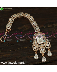 Flowing and Glowing Maang Tikka Designs for Brides Rose Gold Silver Polish T24093