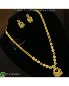 Traditional Long Gold Necklace – Real Gold Look Floral Design NL27175