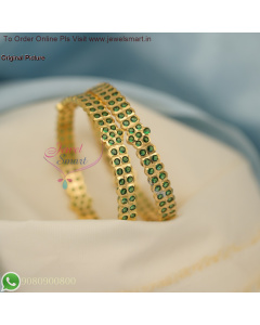 Full Green Stones Impon Bangles - Gold Replica Panchaloha Jewellery B27063