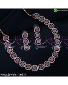 Glowing CZ Monalisa Square Stones Rose Gold Necklace Sets Trending Jewellery NL24889
