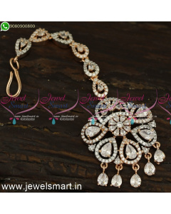 Glowing Rose Gold Maang Tikka Unique Bridal Accessories for Hair Diamond Finish T24090