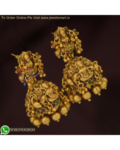 Goddess Lakshmi Jhumka Earrings: Antique Gold Exclusive Jewelry Designs - Real Image Collection J26341