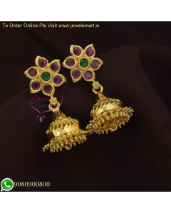Affordable South Indian Gold Covering Small Jhumka Earrings With Push Lock J26250