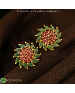 Diamond Look Floral Design Ear Studs Screwback – Long Lasting Colour ER27247