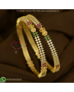 Gold Plated 2 Line CZ Bangles with Temple Laxmi Design – Latest Trending Jewellery B27253