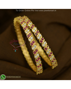 Gold Plated 2 Line Stone Bangles – Ruby & Multi-Colour Stones – Affordable & Long Lasting  B27254