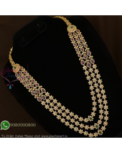 Gold Plated AD Layered Necklace Without Earrings | Floral CZ Long Necklace Design NL29359