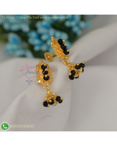 Gold-Plated Pearl and Black Crystal Jhumka Earrings – Traditional Lightweight Jewelry ER26939