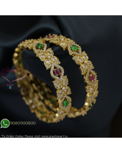 Gold-Plated CZ Stone Bangles with Ruby & Emerald Stones – Traditional Designer Jewellery B27368