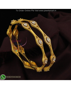 Elegant Gold Plated CZ Bangles – Real Gold Look Unique Wavy Design B27222