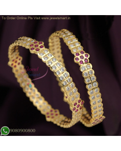 Gold Plated CZ Bangles with Ruby Stones – Real Gold Look, Elegant Designs B26977