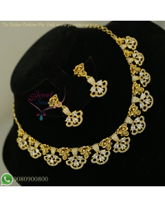 Gold Plated CZ Floral Necklace Set with Matching Earrings – Elegant Bridal Jewelry NL26856