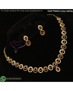 Elegant Gold Plated Necklace Set with Ruby, Emerald & CZ Stones – Party Wear NL27258