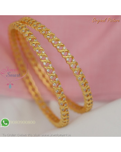 Gold Plated CZ Stone Bangles Criss Cross Lightweight Daily Wear Design B29319
