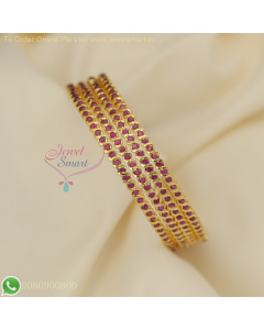 Gold-Plated Ruby CZ Stone Bangles - Elegant and Sparkling Jewelry for Women B27032