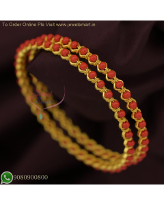 Gold Plated Coral Bead Bangles for Daily Wear | Lightweight Real Gold Look B26771