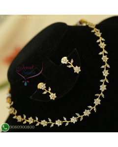 Delicate Thin Floral Necklace with Semi-Precious Stones and Matching Earrings for Small Girls NL26807