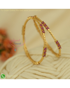 Gold Plated Delicate Ruby Bangles - Unique Gold Catalogue Design, Lightweight with Semi-Precious Stones B26798