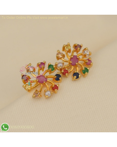 Gold Plated Fan Style Ear Studs - Real Gold Look, Screw Back Lock, Daily Wear ER27038