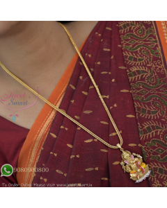 Gold Plated Ganesha Pendant Long Chain Necklace – Traditional Religious Jewellery NL27310