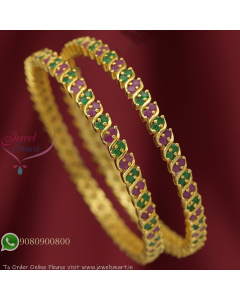 Gold Plated Bangles with Green and Coral-Like Stones | Elegant Twist Design | Traditional Jewellery B27304