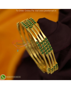 Gold Plated Green Stones Bangles – Elegant Real Gold Look Lightweight Design