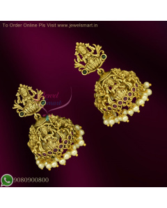 Gold Plated Lakshmi Jhumka Earrings with Pearl Drops – Temple Inspired Design NL26737