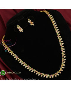 Gold Plated Mango Design Long Necklace Set with Earrings – 18 Inches