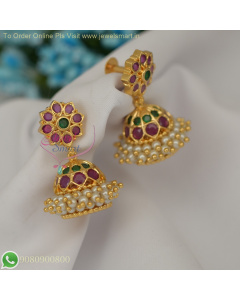 Gold Plated Pearl Jhumka Earrings with Screw Lock – Premium Real Look for Bridal & Classical Dance J26919