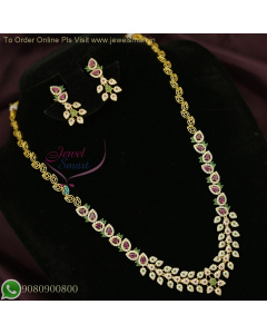 Mehndi Gold-Plated Ruby and CZ Stone Necklace Set with Floral Design and Matching Earrings NL26755