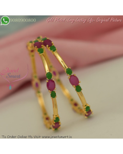 2 Pieces Gold Plated Ruby & Emerald Bangles – Traditional & Elegant Design B27293