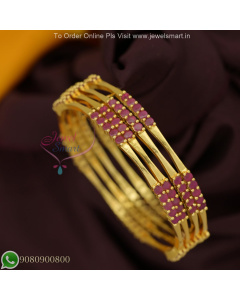 Gold Plated Ruby Stones Bangles – Elegant Real Gold Look Lightweight Design