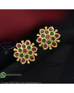 Gold Plated Screw Back Ear Studs | 13mm AD Stone Earrings for Regular Wear ER27339