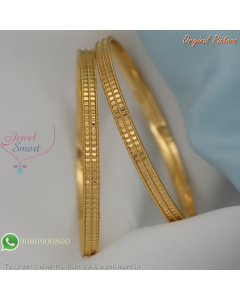 Gold Plated Textured Block Pattern Bangles 2 Piece Set – Real Gold Replica Jewellery B29328