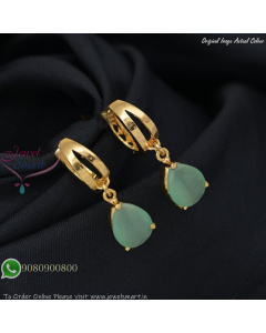 Gold Plated Hook Earrings with Teardrop Stone – Available in Pink, Light Green, Green & Ruby ER27428