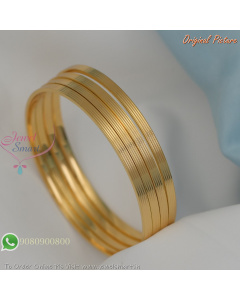Smooth Finish Plain Broad Gold Plated Bangles Real Look with Intricate Edging B29325