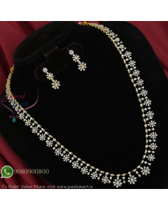 Gold and Silver Plated Floral CZ Necklace Set with Earrings for Women NL27375